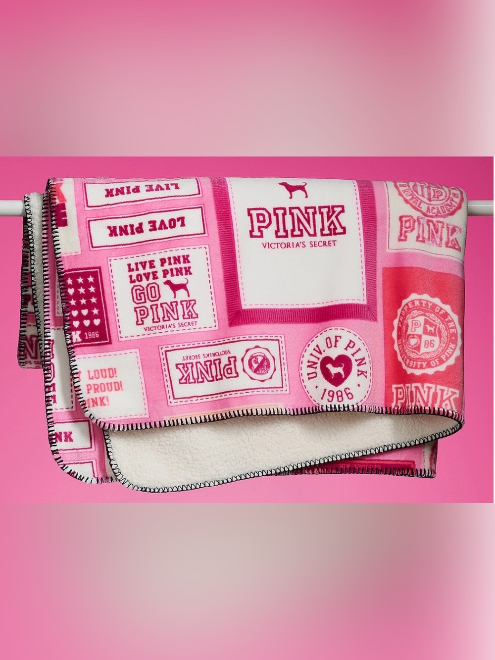 Limited Edition PINK Victoria's Secret cozy plush Pink Logo Patchwork Blanket